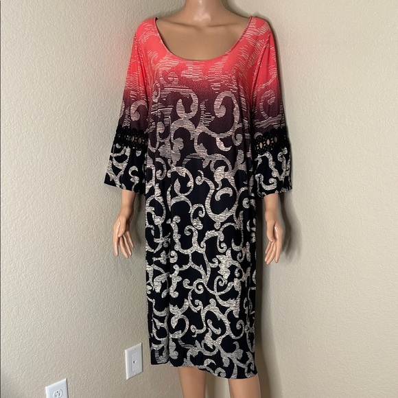 Catherines dress Elegant Black and rose pink tunic slinky stretch plus SZ 1X - Picture 2 of 10